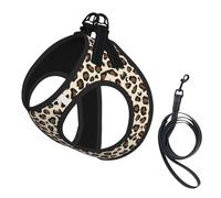 Ensemble harnais réglable imprimé léopard pour chats et chiens, gilet en maille douce et respirante avec design réfléchissant, laisse anti-fuite pour petits animaux de compagnie, promenade et dressage