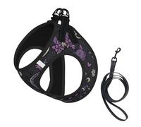Ensemble harnais réglable pour chats et chiens, gilet en maille douce et respirante avec design réfléchissant, laisse anti-fuite pour petits animaux de compagnie, violet et noir