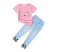 Ensemble haut à manches courtes et short à motif chat pour filles, idéal pour l'été et chaudes, pour les filles de 3 à 13 ans. Brins de Coton pour Rire