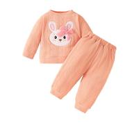 Ensemble Haut à Manches Longues brodé Lapin Mignon pour bébé Fille + Pantalon de Couleur Unie Pantalon à Manches Longues tissé en Laine Fille Lingeries (Watermelon Red, 9-12 Months)