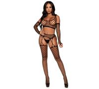 Ensemble haut court en filet 3 pièces avec porte-jarretelles