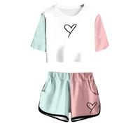 Ensemble Haut et Short à Manches Courtes imprimé été pour Filles, Tenue décontractée à col Rond et Poches pour Adolescentes et Juniors, légère et Confortable