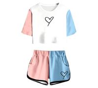 Ensemble Haut et Short à Manches Courtes imprimé été pour Filles, Tenue décontractée à col Rond et Poches pour Adolescentes et Juniors, légère et Confortable