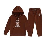 Ensemble Hiver Fille Deux Pièces Capuche Pantalon Jogger Décontracté Lettre Imprimé Pullover avec Pantalon Confortable Tenue pour Tout Petit vers Ado(Brown, 2-3 Years)