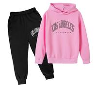 Ensemble Hiver Fille Lettre imprimée à Manches Longues Pull Capuche Sweat survêtement Pantalons de Unisexe 2 PC Courts Et Haut Pièce sans(Rose,110)
