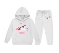 Ensemble Hiver Fille Style Ranch avec Sweat-Shirt Capuche et Pantalon Jogging à Motif Cheval animé Confortable et Tendance (White, 12-13 Years)