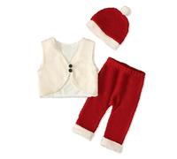 Ensemble Hiver Garçon Veste Père Noël Pantalon Long Trois Pièces Costume Fête Cérémonie Photo Cadeau Saint Valentin (White, 12-18 Months)