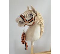 Ensemble Hobby Horse : Licol A3 avec Fourrure Noire + Attache en Corde - Noir et Rouge. Aucun Cheval Inclus.