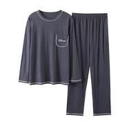 Ensemble Homme 2 Pièces De Pyjama Long, Confortable Lâche Taille Élastique Quatre Saisons avec Poches Nuit Chaud Loisirs Soie Glacée Respirant Pyjamas À Manches Courtes Et Pantalon pour Couple Femme