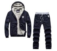 Ensemble Homme Chic Et Elegant,Ensemble D Hiver Confortable À Capuche en Polaire DOUBLÉE pour DÉCONTRACTÉ Sweat À Manches Longues ET Pantalon Mode DÉTENTE pour Jours sans SOUCI (Navy, M)