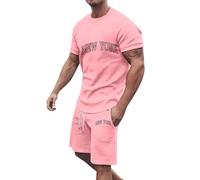 Ensemble Homme Décontracté, d'été décontracté en 2 pièces avec T-Shirt à col Rond et Manches Courtes à Motif imprimé Tendance 2024 Short Track Suit Chemise Set