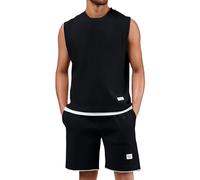 Ensemble Homme Ete, Ensemble Short Tee Shirt Homme Grande Taille sans Manches Débardeur Et Taille Élastique Droit Pants Couleur Unie Décontracté Coupe Slim Confortable Faux Deux Pièces Tenue