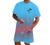 Ensemble Homme Été T-Shirt Imprimé Shorts Stretch Confortable Training Extérieur Quotidien(Sky Blue, XL)