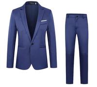 Ensemble homme hiver 2 pièces, coupe slim, costume formel sur mesure avec un bouton, veste à manches longues et pantalon, vêtements de travail, dîner, confortable, décontracté, bleu, M