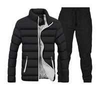 Ensemble Homme Hiver 2 Pièces Veste Matelassée Col Montant Blouson Chaud | Veste matelassée homme ensemble 2 pièces col montant manches longues coupe ajustée chaude hiver pantalon.