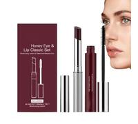 Ensemble Honey Lip & Eye Bundle, presque rouge à lèvres miel + mascara à fort impact, baume à lèvres teinté noir, rouge à lèvres hydratant transparent non collant, Brillance douce (1set)