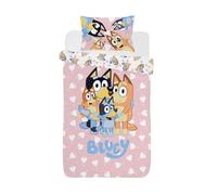 Bluey I Love U SP3-BLU-ILU-12 Parure de lit simple avec housse de couette et taie d'oreiller pour chambre d'enfant Motif cœurs Rose