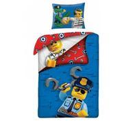 Ensemble housse de couette et taie d'oreiller Lego City - Taille européenne - Bleu / Rouge / Blanc - 100% Coton