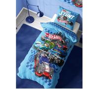 Hot Wheels Housse de couette simple - Design épique - Parure de lit réversible officielle avec taie d'oreiller - Polycoton - Idéal pour les enfants fans de voitures