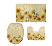 Ensemble housse de siège de toilette et tapis de bain tournesol en mousse à mémoire de forme absorbante, à séchage rapide et antidérapant, comprenant un tapis de toilette et un tapis de douche pour le