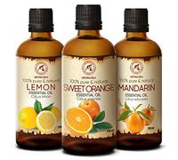 Ensemble Huiles Essentielles - 3x100ml - Citron, Orange, Mandarine - Kit Aromathérapie pour Diffuseurs - Huiles de Bain - Pure et Naturelle