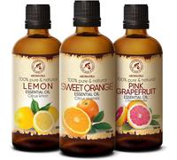 Ensemble Huiles Essentielles - 3x100ml - Citron, Orange, Pamplemousse - Kit Aromathérapie Pour Diffuseurs - Huiles De Bain - Pure Et Naturelle