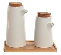 Ensemble huilier et vinaigrier - HOME ESPRIT - Blanc - Bambou - Grès - 20,6 x 12 x 18 cm