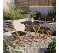 Ensemble Hwc-P71, Ensemble De Salon De Jardin 2x Chaises Et Table, Bois D'acacia Pliable Naturel-Noir Noir