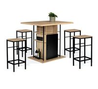 IDMarket – Ensemble îlot central 110 cm bois noir et imitation hêtre, 4 tabourets design industriel