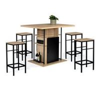 IDMarket - Ensemble ilot Central 110 cm Bois Noir et Imitation hêtre et 4 tabourets Design Industriel