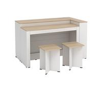 Ensemble îlot central de cuisine + 2 tabourets - Blanc et Naturel clair - NUSICE