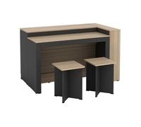 Ensemble îlot central de cuisine + 2 tabourets - Noir et naturel clair - NUSICE