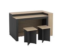 Ensemble îlot central de cuisine + 2 tabourets - Noir et naturel clair - NUSICE