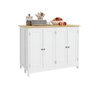 HomCom Desserte îlot de cuisine avec 2 tabourets, plan de travail rabattable, bois blanc