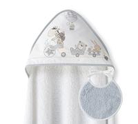 Ensemble Interbaby: Cape de bain Bébé a capuche avec bavoir -Girafe Veló - blanc et gris