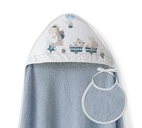 Ensemble Interbaby: Cape de bain Bébé a capuche avec bavoir -Girafe Veló - pétrole