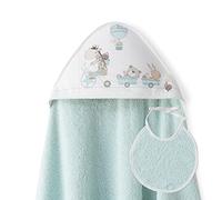 Ensemble Interbaby: Cape de bain Bébé a capuche avec bavoir -Girafe Veló - vert