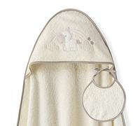Ensemble Interbaby: Cape de bain Bébé a capuche avec bavoir - Licorne Nuage beige