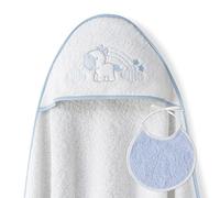 Ensemble Interbaby: Cape de bain Bébé a capuche avec bavoir - Licorne Nuage blanc et bleu