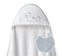Ensemble Interbaby: Cape de bain Bébé a capuche avec bavoir - Licorne Nuage blanc et gris