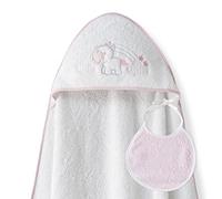Ensemble Interbaby: Cape de bain Bébé a capuche avec bavoir - Licorne Nuage blanc et rose