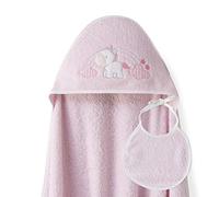 Ensemble Interbaby: Cape de bain Bébé a capuche avec bavoir - Licorne Nuage rose