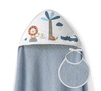 Ensemble Interbaby: Cape de bain Bébé a capuche avec bavoir - Lion Palmier - pétrole