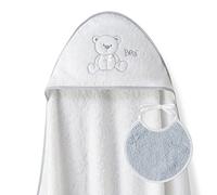Ensemble Interbaby: Cape de bain Bébé a capuche avec bavoir - Ours Lien - blanc et gris