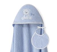 Ensemble Interbaby: Cape de bain Bébé a capuche avec bavoir - Ours Lien - bleu