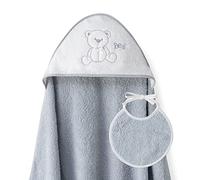 Ensemble Interbaby: Cape de bain Bébé a capuche avec bavoir - Ours Lien - gris
