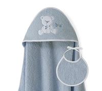 Ensemble Interbaby: Cape de bain Bébé a capuche avec bavoir - Ours Lien - pétrole