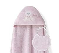 Ensemble Interbaby: Cape de bain Bébé a capuche avec bavoir - Ours Lien - rose