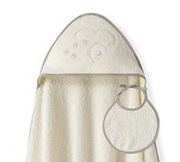 Ensemble Interbaby: Cape de bain Bébé a capuche avec bavoir - Ours Papillons beige