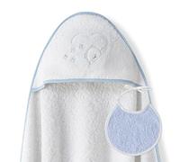 Ensemble Interbaby: Cape de bain Bébé a capuche avec bavoir - Ours Papillons blanc et bleu